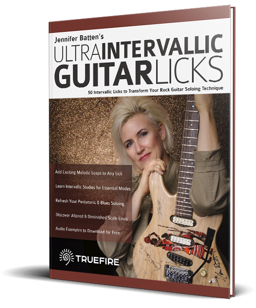 Jennifer Batten's Ultra Intervallic Guitar Licks book cover Jennifer Batten's Ultra Intervallic Guitar Licks book cover