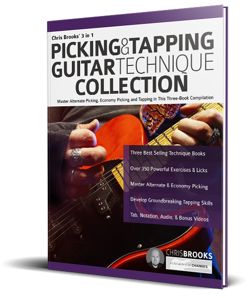 Chris Brooks' 3 in 1 Picking & Tapping Guitar Technique Collection book cover Chris Brooks' 3 in 1 Picking & Tapping Guitar Technique Collection book cover